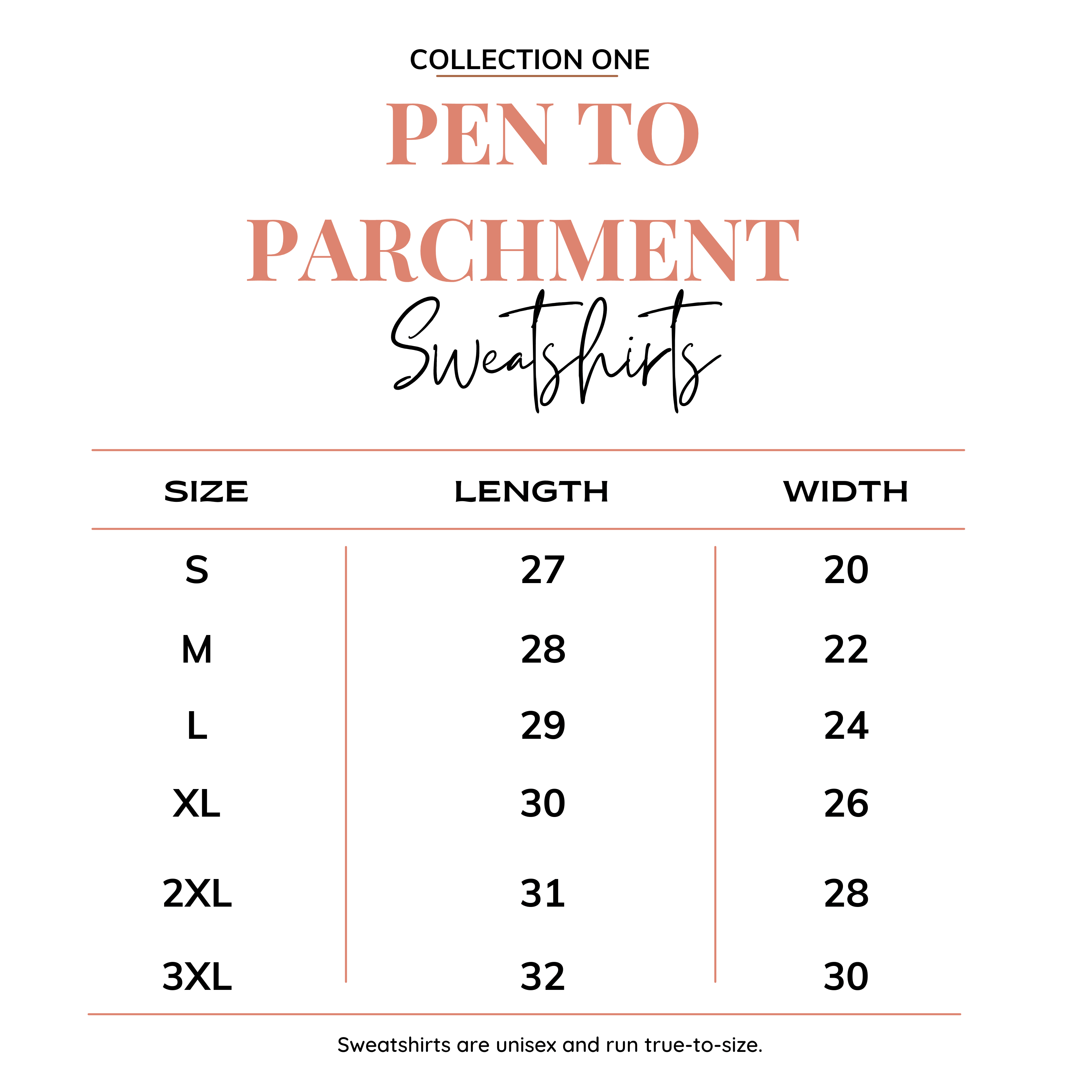 Sweatshirt size chart.