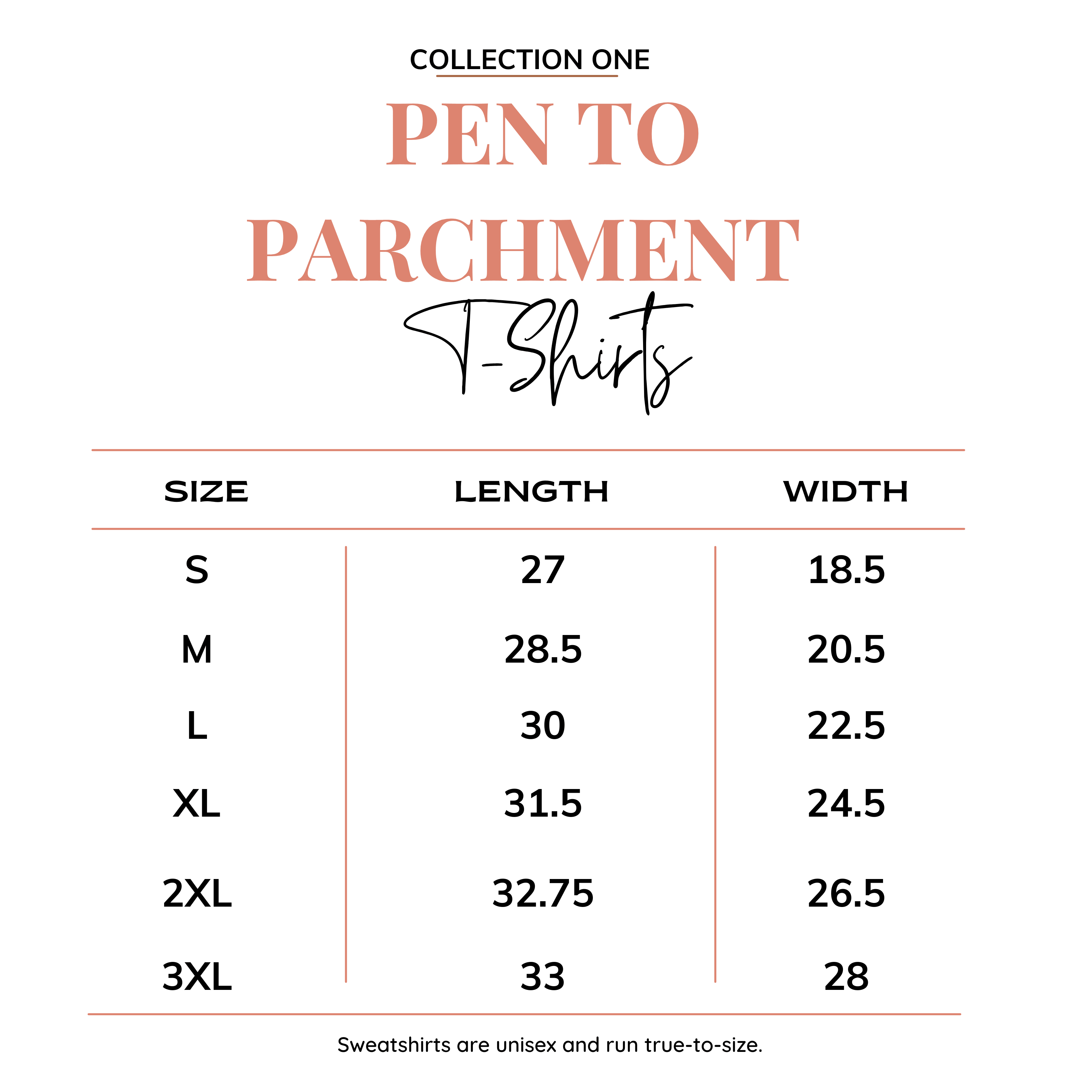T-shirt size chart.